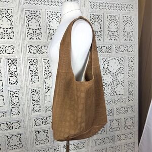 Haute Hippie Brown Suede Leather Croc Shoulder Bag Boho Slouchy Oversized